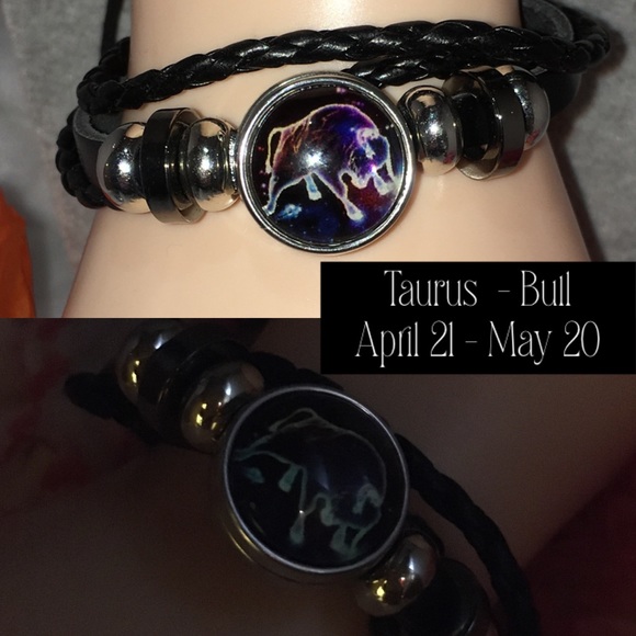 Taurus Zodiac Sign Cool Leather Wristband Bracelet - Picture 2 of 4